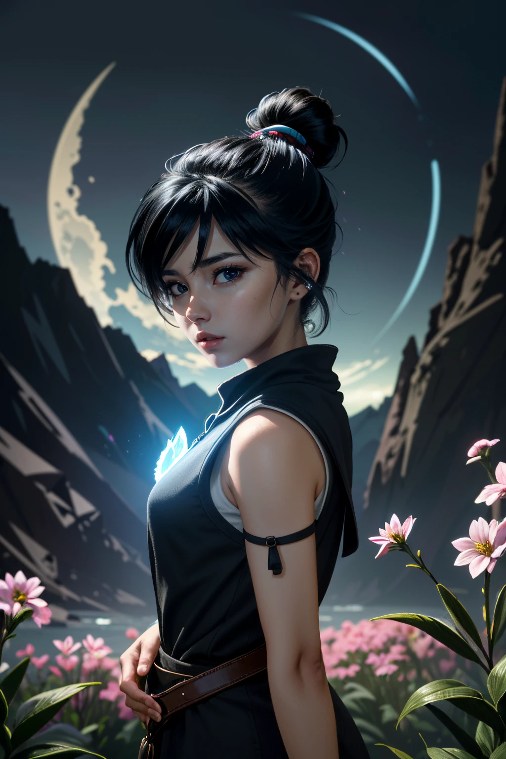 ((ultra detailed, masterpiece, absurdres))
<lora:KBOSKena:0.8>
KBOSKena, 1girl, hair bun, black hair, looking at viewer, Alien landscape with glowing flora, vibrant and otherworldly