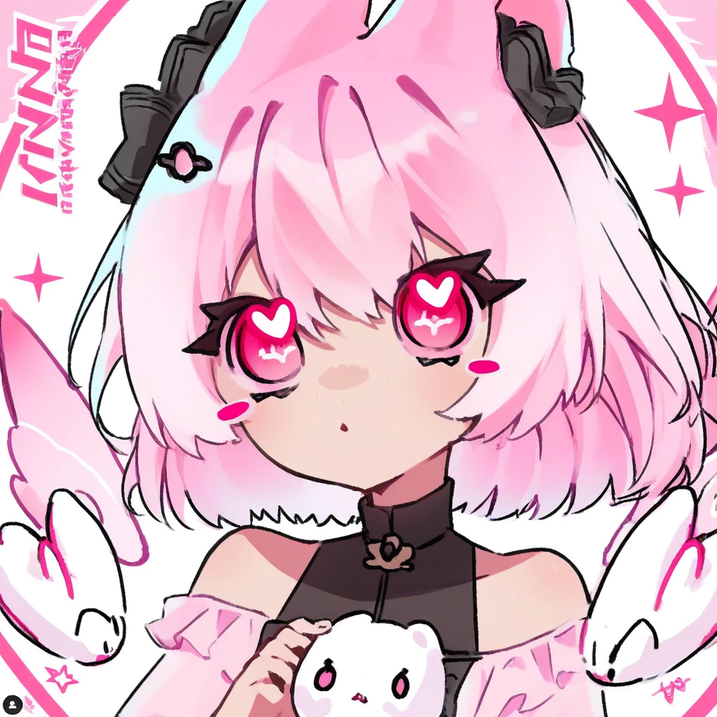 wings, pink eyes, pink hair, animal ears, looking at viewer, 1girl, symbol-shaped pupils, upper body, white hair