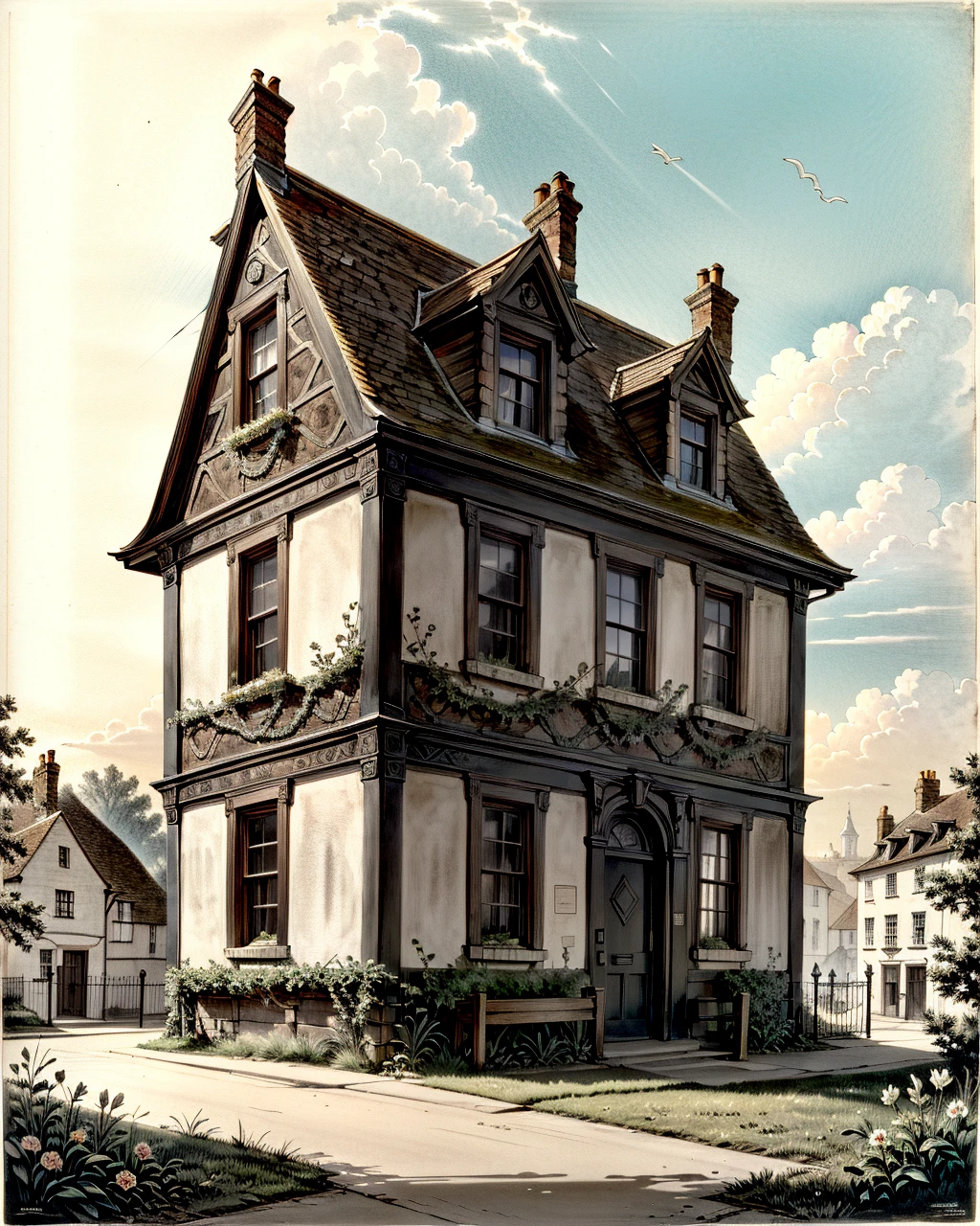 best quality,masterpiece,highly detailed,ultra-detailed, 
 <lora:neg9V2_last:0.7>   houses of london,
 <lora:CJHullmandel:1>  charles joseph hullmandel,   fine art parody,   traditional media,