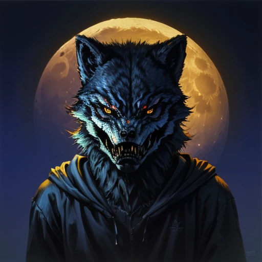 timjacobus, kid werewolf, portrait, full moon, horror theme, <lora:Tim_Jacobus_Style_Goosebumps:1>