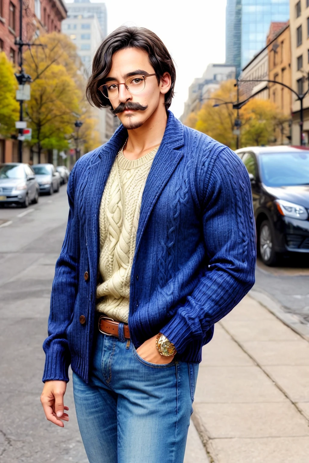 rikzpt, (sweater), broad shoulders, muscular, black hair, moustaches, looking at you, jeans, park, glasses<lora:EMS-93-EMS:1.000000>, <lora:EMS-375577-EMS:0.750000>