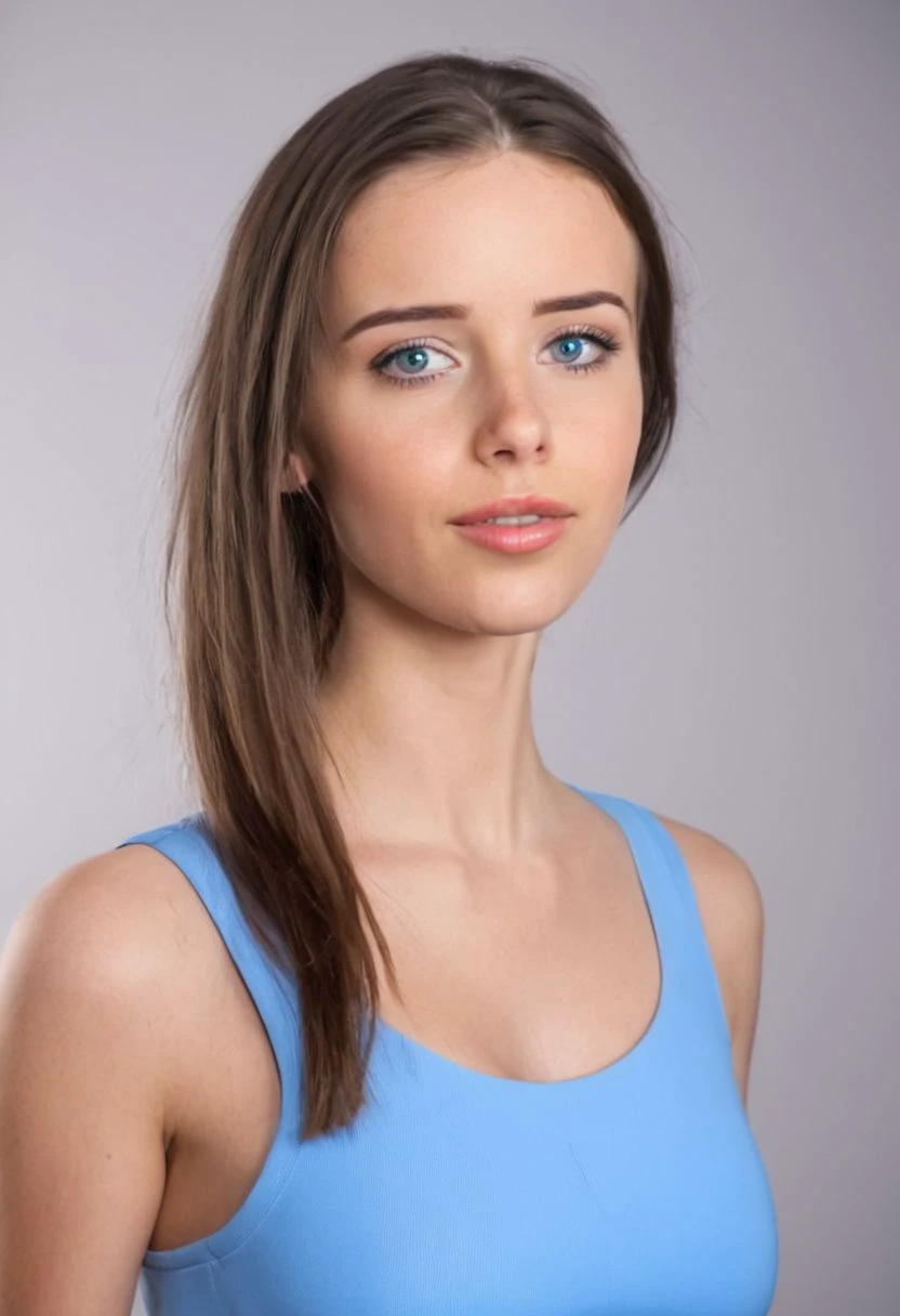 1girl, Stefanie Joosten, StefanieJoosten, 35-year-old, athletic, long hair, straight hair, brunette, blue eyes, medium breasts, realistic, neck collared dress, no sleeves, sexy, looking at viewer, beautiful,