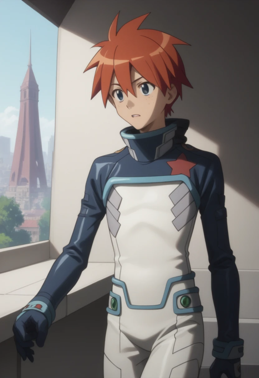 score_9, score_8_up, score_7_up, score_6_up, highly detailed, masterpiece, best quality,detailed,intricate details, amazing quality, best aesthetic, absurdres,source_anime,
male focus, 1boy, gimmy adai orange hair blue eyes male focus star (symbol) bodysuit<lora:EMS-400627-EMS:1.000000>