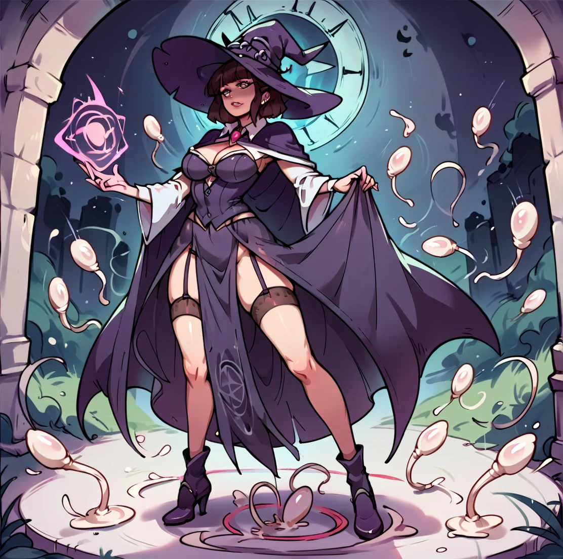 score_9, score_8_up, score_7_up, score_6_up, score_5_up, score_4_up, detailed background, 
 <lora:Giant_Sperm_Hyper_Sperm_for_PonyXL:0.8>, b1gcum, sperm cells, 1girl, witch hat, white magic spell, white magic circle, witch, white witch outfit, outdoors, spell