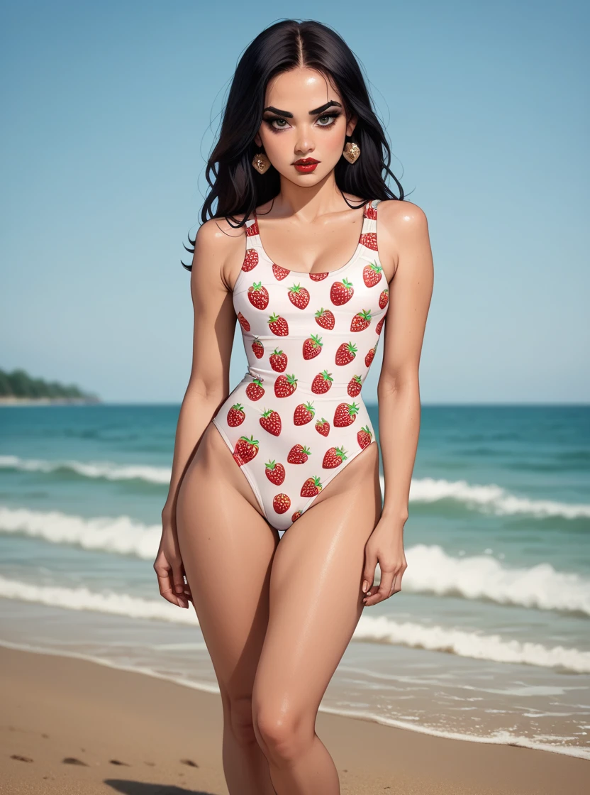 score_9, score_8_up, score_7_up, score_6_up, score_5_up, score_4_up, 1girl, solo, black hair, makeup, lipstick, hud_sb3rry, one-piece swimsuit, strawberry print, <lora:strawberry-000008:0.6>,

Prompt by JayZero