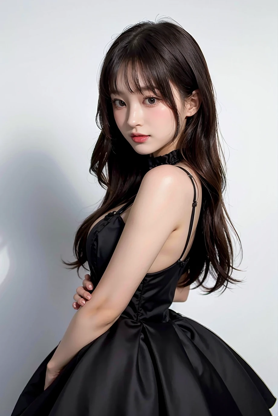 1girl, black  dress, white background,    <lora:nancyjewel_mcdonnie-02:1>