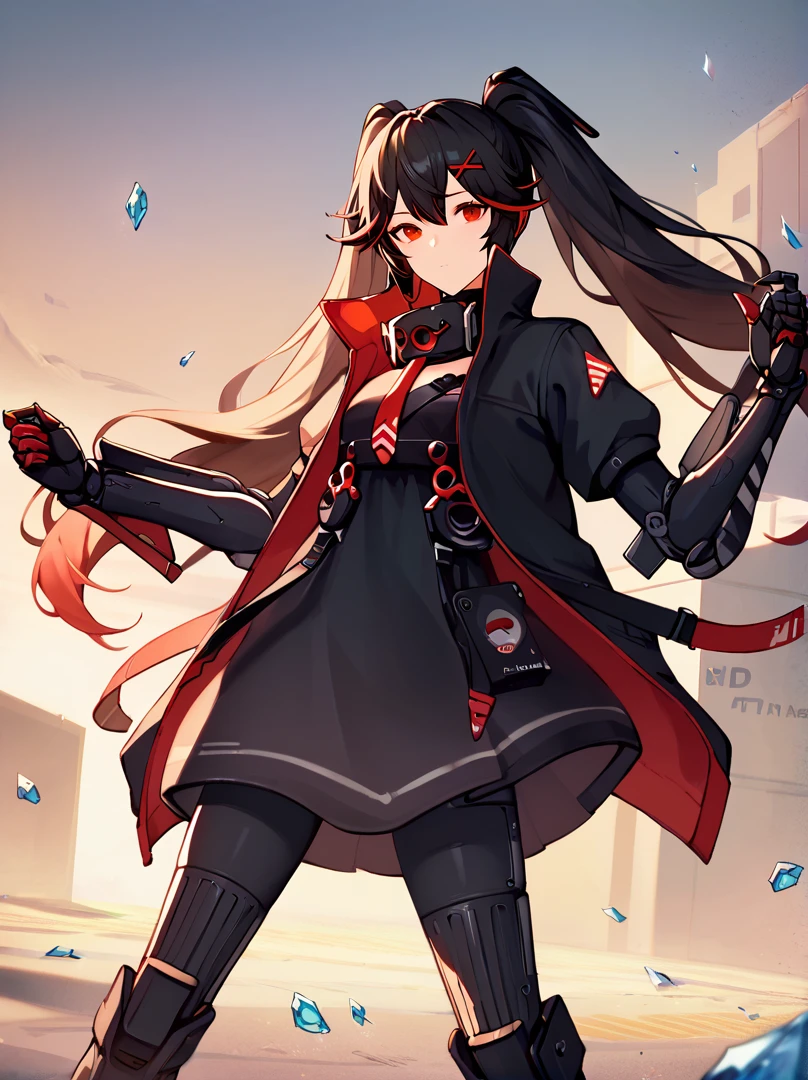 score_9, score_8_up, score_7_up, score_6_up, score_5_up, score_4_up, source_anime, plumebase, uncensored, twintails, very long hair, black hair, red eyes, two-tone hair, x hair ornament,
black coat, high collar, open coat, short sleeves, black dress, mechanical arms, mechanical legs, collar, red tie, drone,
BREAK ice, subsurface scattering, floating hair, blizzard, wind, looking at viewer, serious
<lora:luciaplume-step00001600:1>