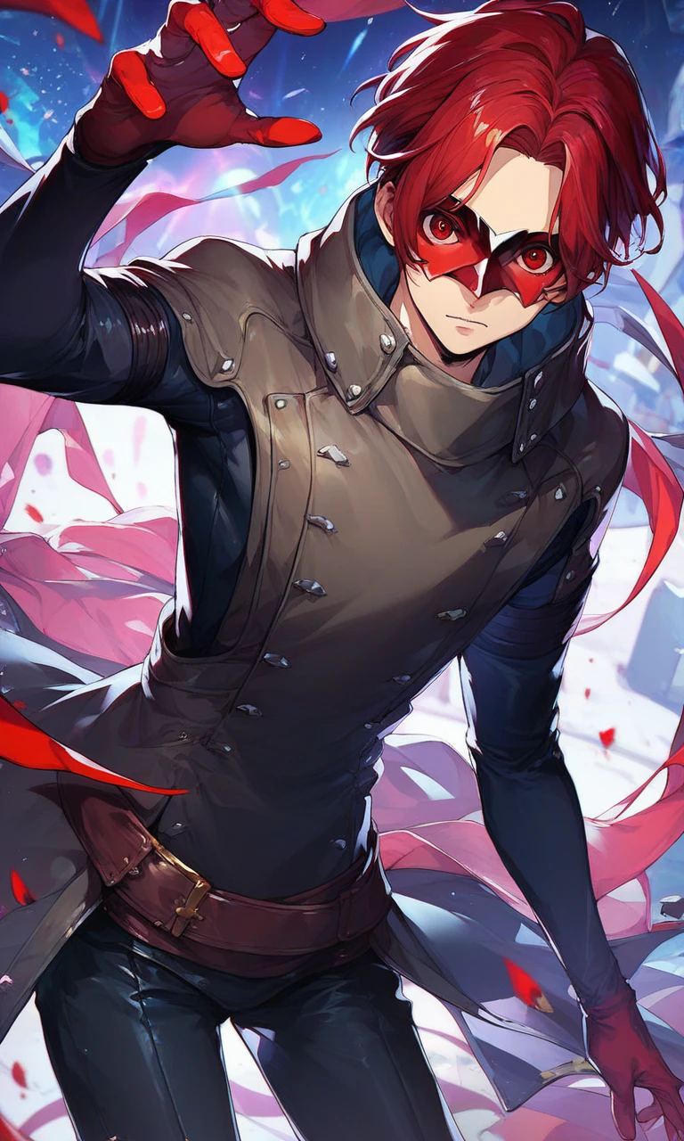 score_9,score_8_up,score_7_up,score_6_up,source_anime,1 boy,wonder_p5x,red eyes,middle parted,red hair,teenager,male_fcous,,mask,coat,black pants,looking at viewer,red gloves,<lora:wonder_p5x:0.8>