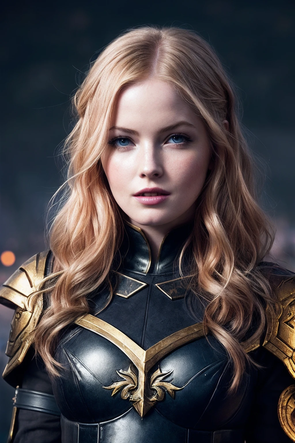 EllieB_SoloTI_v1,
(happy,smile), (In a vibrant warrior's armor, with glowing runes etched into the gauntlets, for a heroic and adventurous look), (A sprawling online realm at dawn, with guilds gathering for quests and NPCs bustling about, the promise of treasure and glory on the horizon, epic atmosphere:1.3),
 <lora:add_detail:0.6>, PA7_Portrait-MCU,