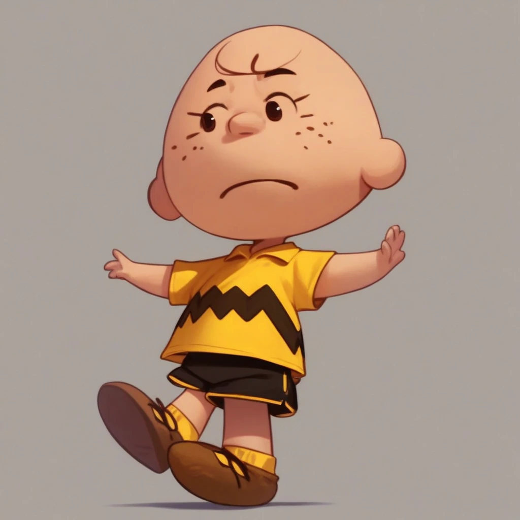 score_8, score_9, charlie brown, yellow shirt, shorts,