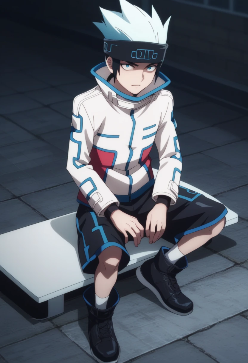 score_9, score_8_up, score_7_up, score_6_up, highly detailed, masterpiece, best quality,detailed,intricate details, amazing quality, best aesthetic, absurdres,source_anime,
horo horo, blue hair, blue eyes, 1boy, male focus, solo, black shorts, jacket, black footwear, high collar, headband<lora:EMS-400936-EMS:1.000000>