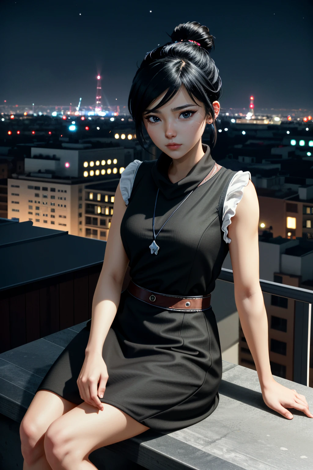 ((ultra detailed, masterpiece, absurdres))
 <lora:KBOSKena:0.8>
KBOSKena, 1girl, hair bun, black hair, looking at viewer, overlooking the city from a rooftop bar at night, chic outfit, sitting