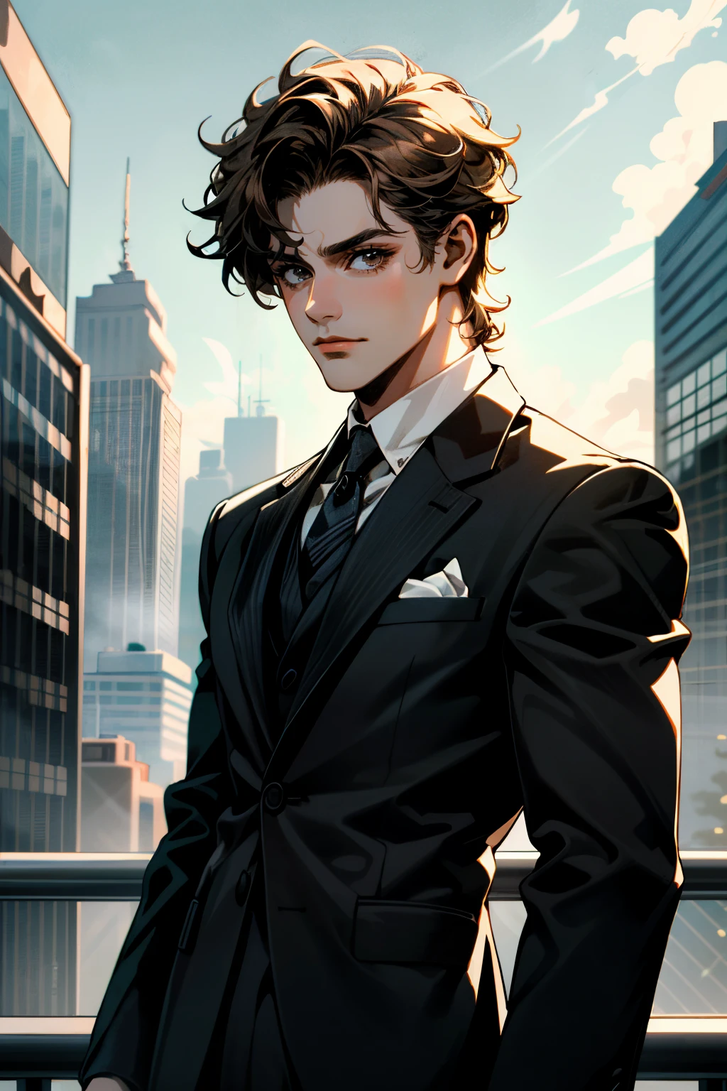 ((ultra detailed, masterpiece, absurdres))
 <lora:STBilly:0.8>
STBilly, 1boy, brown hair, looking at viewer, posing in a tailored suit against a backdrop of skyscrapers