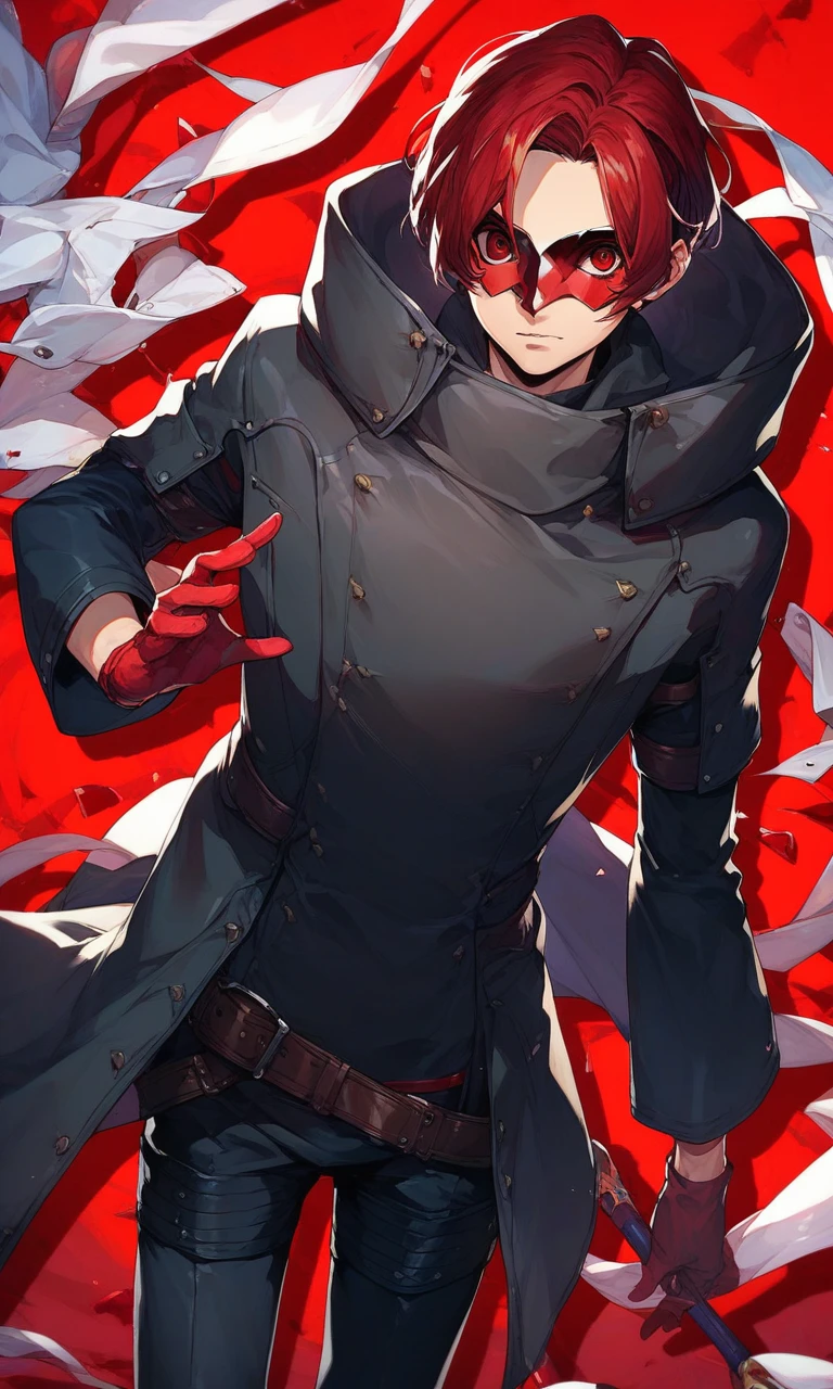 score_9,score_8_up,score_7_up,score_6_up,source_anime,1 boy,wonder_p5x,red eyes,middle parted,red hair,teenager,male_fcous,,mask,coat,black pants,looking at viewer,red gloves,<lora:wonder_p5x:0.8>