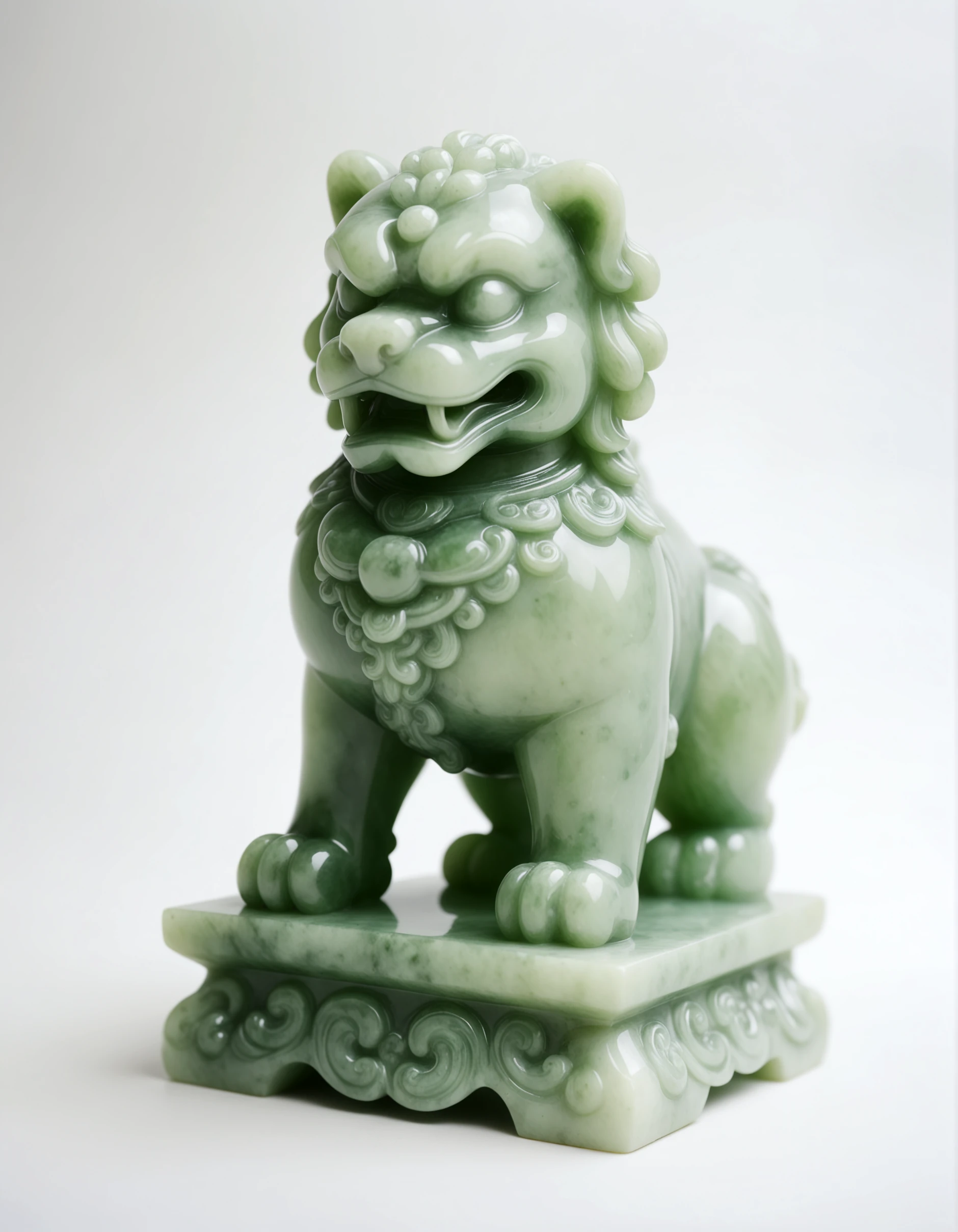 best quality, a jade foo dog statuette, white background