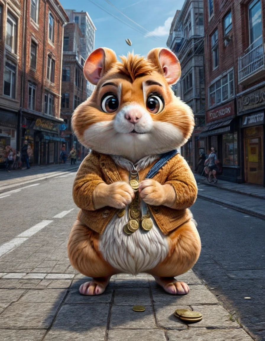 hkhmstr, hamster, dropping coins on viewer, city streets, <lora:hkhmstr_SD15:0.85>