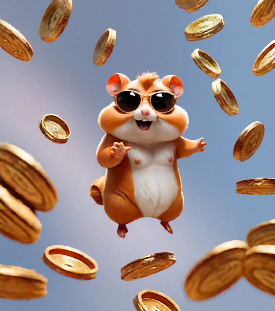 score_9, score_8_up, score_7_up, hkhmstr, hamster, happy, cool sunglasses, falling down pile of golden coins, flying objects, green wireframe background, perfect eyes, perfect hands, detailed fingers