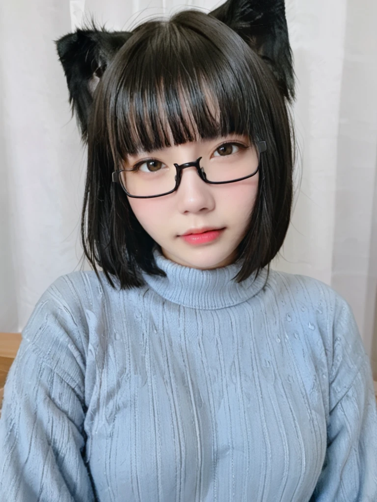 uncensored, source anime, 1girl,<lora:Aokochan ver.2:0.8>aokochan black cat,upper body,sweater,