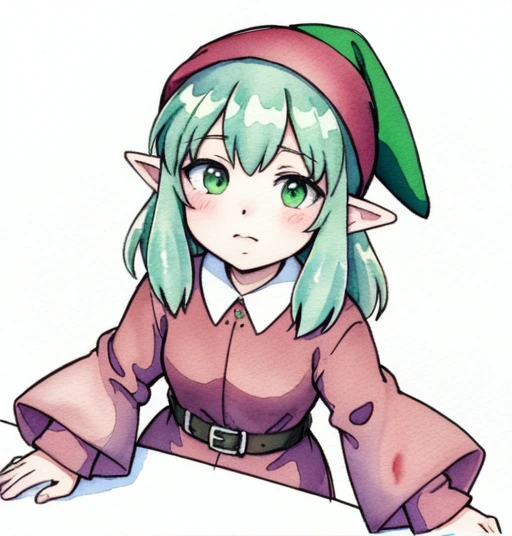 a drawing of a woman, long sleeves, green gnome
watercolor, sketch, white_background , colored_pencil_\(medium\), marker_\(medium\), traditional_media, watercolor_\(medium\), official art