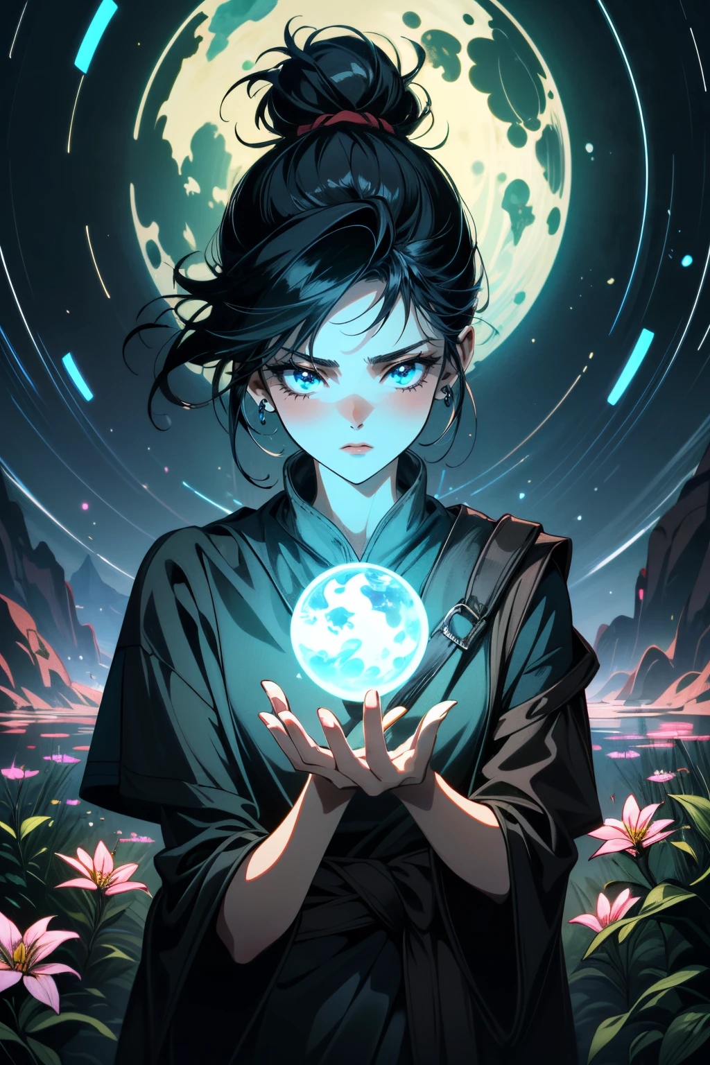 ((ultra detailed, masterpiece, absurdres))
<lora:KBOSKena:0.8>
KBOSKena, 1girl, hair bun, black hair, looking at viewer, Alien landscape with glowing flora, vibrant and otherworldly
