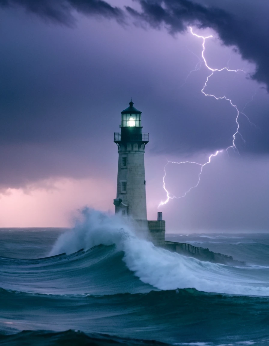 a lighthouse in a storm, dreamy analog style