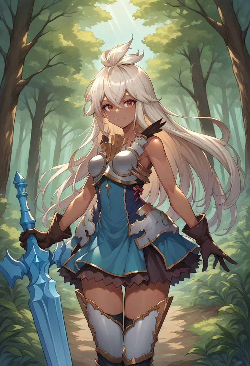 ((Masterpiece)), ((((highest quality)))), ((Character design sheet, same character, front, side, back), illustration, Blue Archive character, tanned skin, brown, ecchi anime style, ecchi, loli cute anime girl, long hair, pose, female elf, elf ears, (simple background, white background: 1.3) blonde, golden hair, red eyes, crimson eyes, Swordsman, Full Body, Full Body Figure, Pleated Skirt, Flipping Skirt, Rolled Up Skirt, High Leg Swimsuit Underneath, Character Design