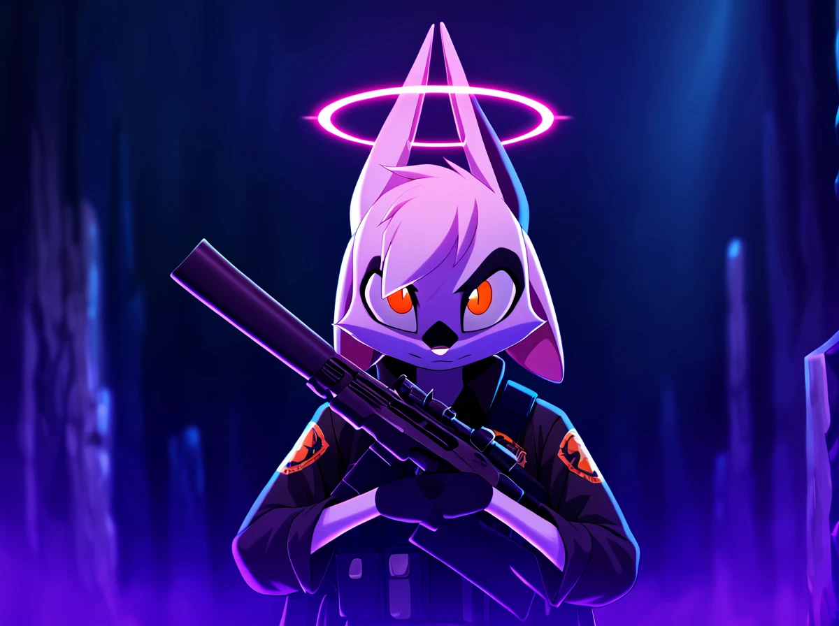 score_9, score_8_up, score_7_up, source_anime, BREAK <lora:Viriathus_Vayu_pony_v2:0.8>,
viriathus_vayu, , weapon, gun, halo, holding, holding weapon, holding gun,furry ears up, rifle, furry, orange eyes