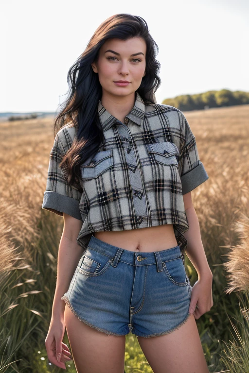 DEN_lucy_li,
(walking through a tallgrass meadow wearing (Jean shorts:1.3) and (plaid shirt:1.3), meadow, wild, overgrown, walking,:1.2),
bokeh, f1.4, 40mm, photorealistic, raw, 8k, textured skin, skin pores, intricate details  <lora:epi_noiseoffset2:1>, epiCRealism