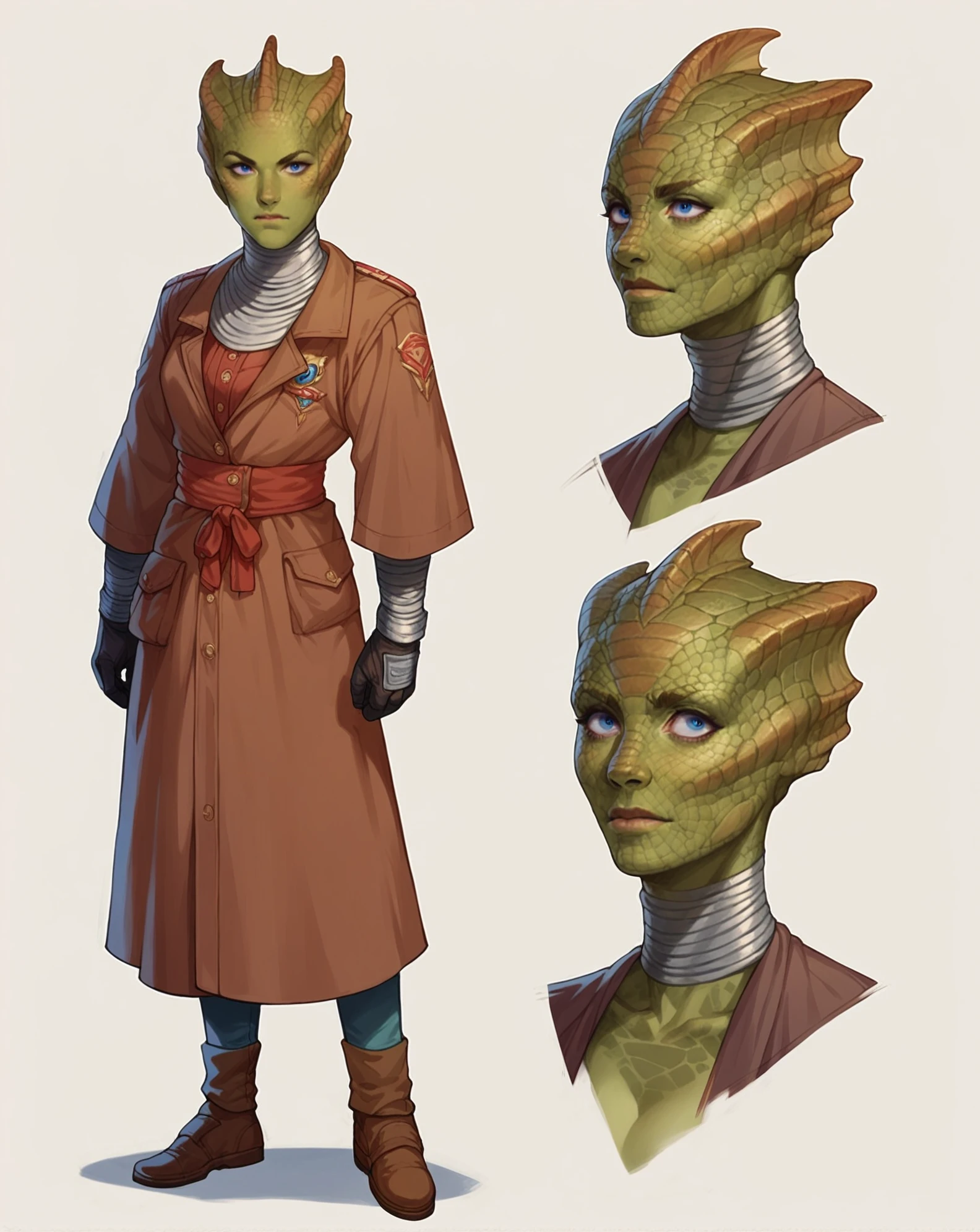 <lora:VastraJenny:0.7> Vastra, woman, reptilian, blue eyes,full body image, concept art, 2d, diferent poses, green skin, score_9, score_8_up, score_7_up, score_6_up, score_5_up, score_4_up