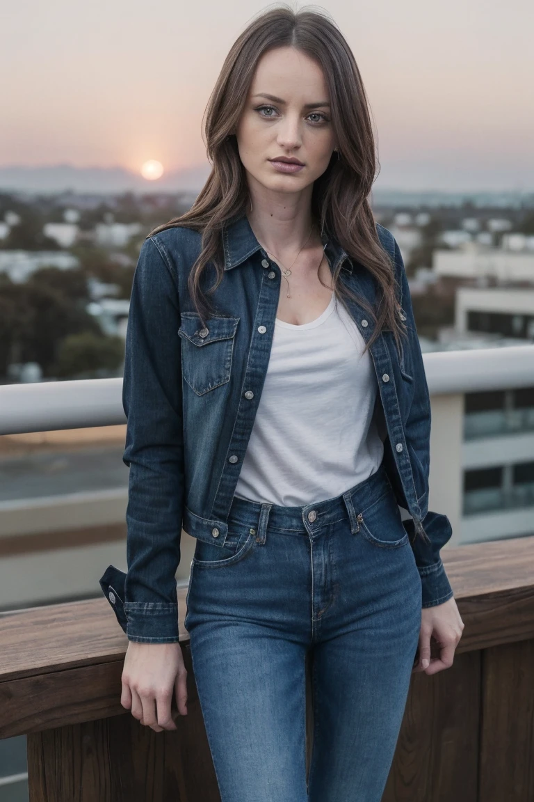 photo of N4t4sh4St4rr_HM-135, a woman, perfect hair, (modern photo), wearing flannel shirt and jeans, 50mm medium telephoto (analog, cinematic, film grain:1.3), Gas Giant Sky Platform, Floating platform in a gas giant with atmospheric views., detailed eyes, professional pose, (epiCPhoto), (looking at viewer:1.1), (cinematic shot:1.3), (loop style lighting), OverallDetail