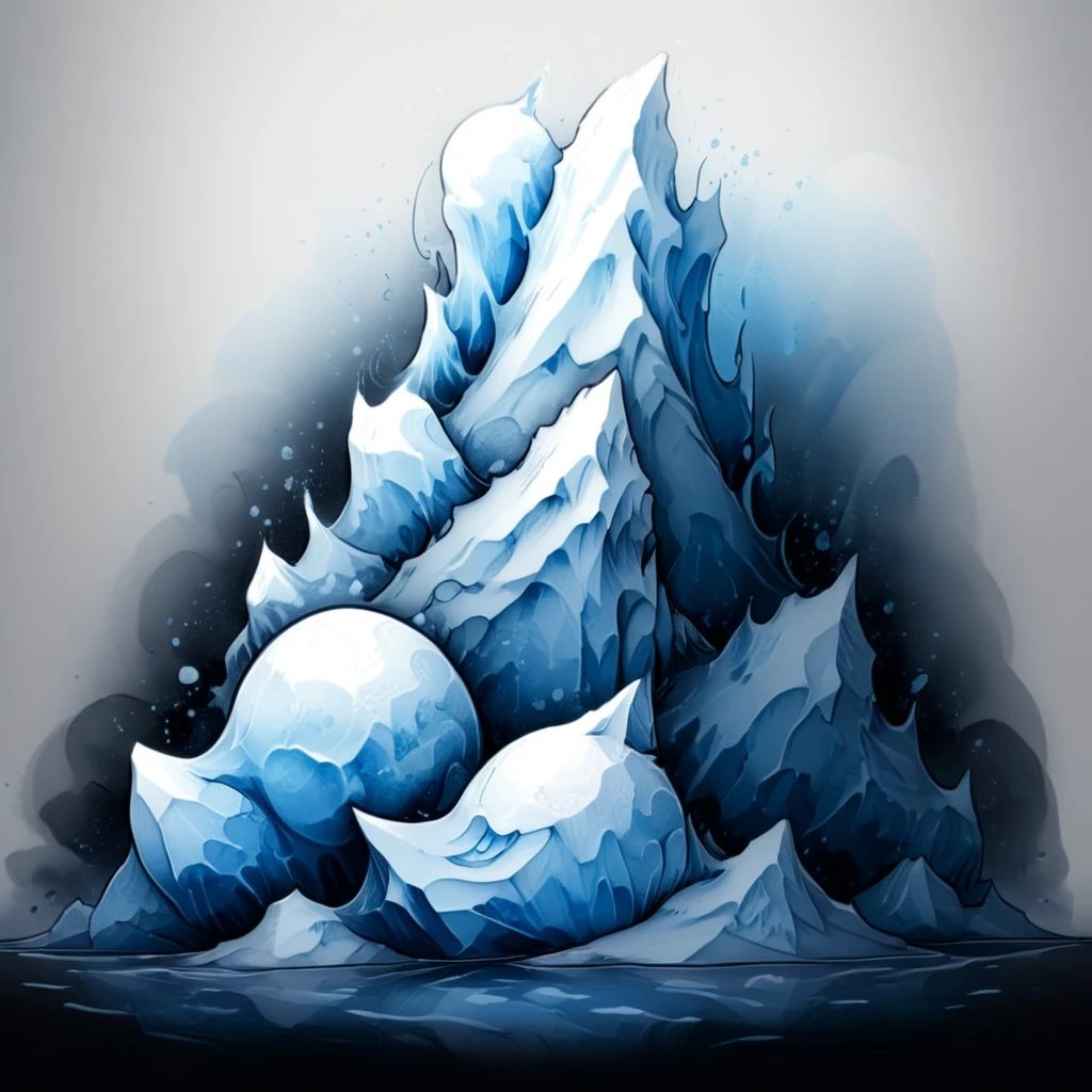 illustration, masterpiece, detailed, absurd resolution, white background, black linework, white and powder blue colored watercolor, ice, snow ball or iceberg, icon, 2d, flat, vector, cell shaded, in the style of world of warcraft icons,  <lora:artfullyICONIC3_SDXL_V1:1>