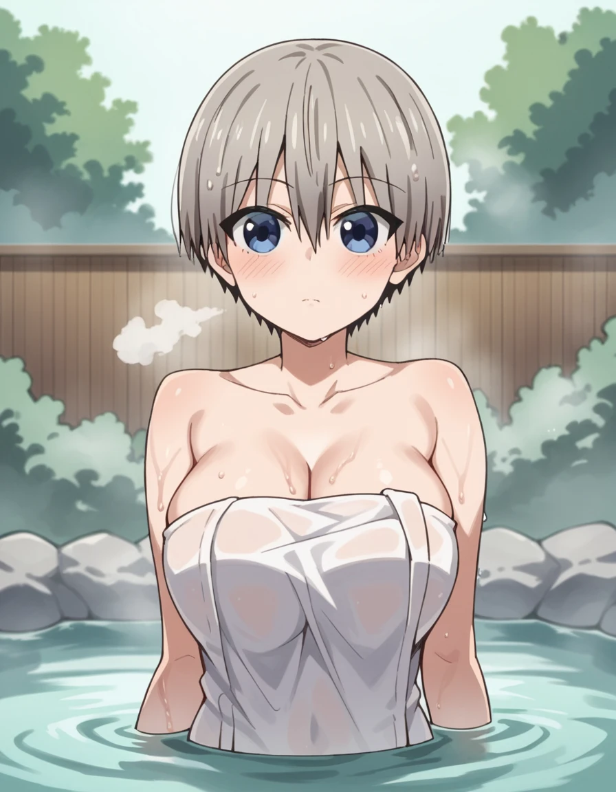 Masterpiece,ultra detailed,best quality,2Girls, short, (dwarf), flat chest, boyish, very short hair, NSFW, nude, hot spring, outdoors, smiling, double teeth,