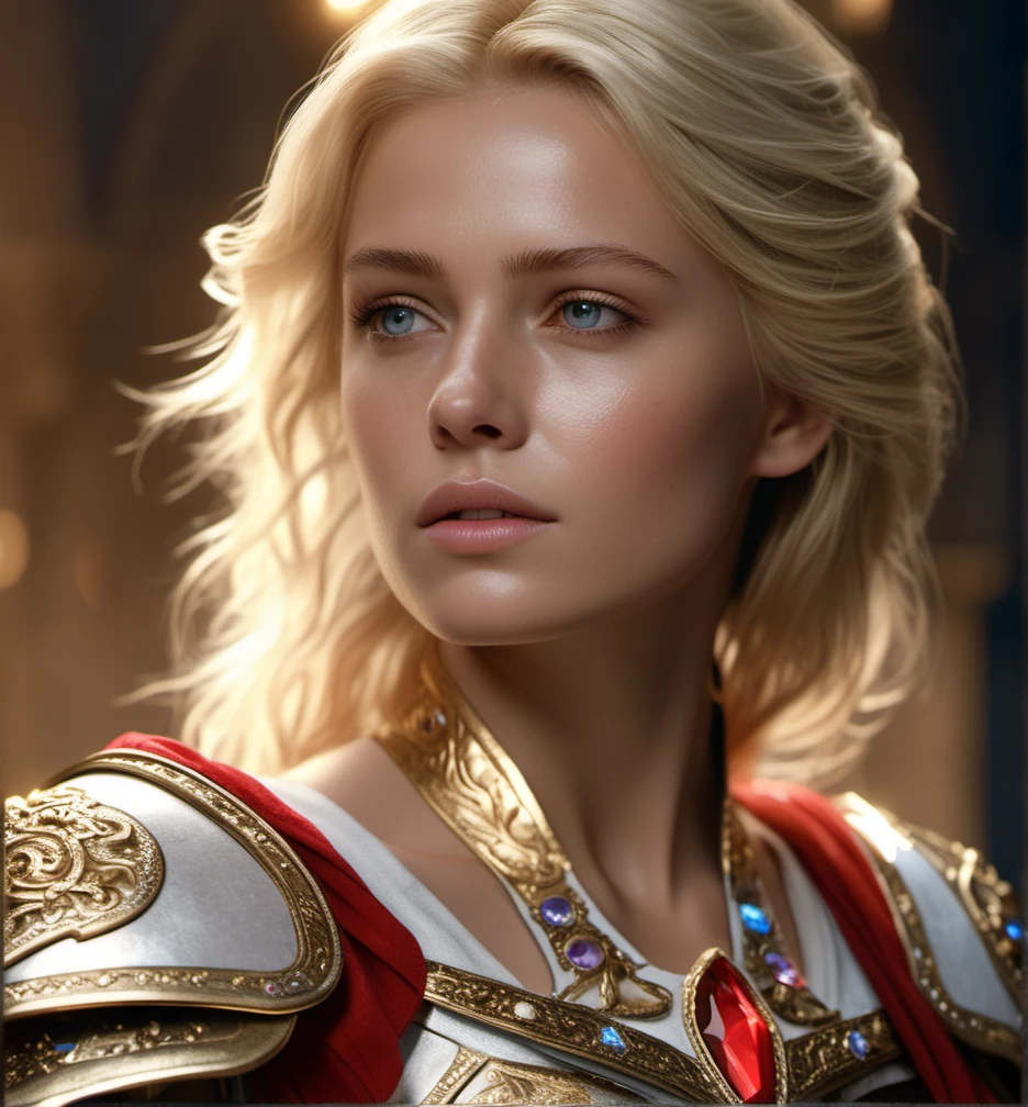 warrior, realistic, HD, 8k, dress white, 1980s, beauty face, armor gold, skirt red, ((realism)), extremely high quality RAW photograph, ultra detailed photograph, sharp focus, high resolution, (detailed skin:1,3),high quality, film grain, Fujifilm XT3,Highly Detailed, , (Cinematic Photo:1.3) of (Realistic:1.3),(Disgusting:1.3) Photorealism, (Magical Photo:1.3) of (Realistic:1.3), Crystalcore, Bejeweled, ethereal, hyperdetailed fantasy character, Dreamlike, Ethereal Fantasy, Realistic, Fiction, Full-HD, HD, 8K, Soft Lighting, Beautiful Lighting,Highly Detailed,Highly Detailed,(Photorealism:1.3), (1girl:0.999), (blonde_hair:0.790), (eyelashes:0.609), (face:0.631)