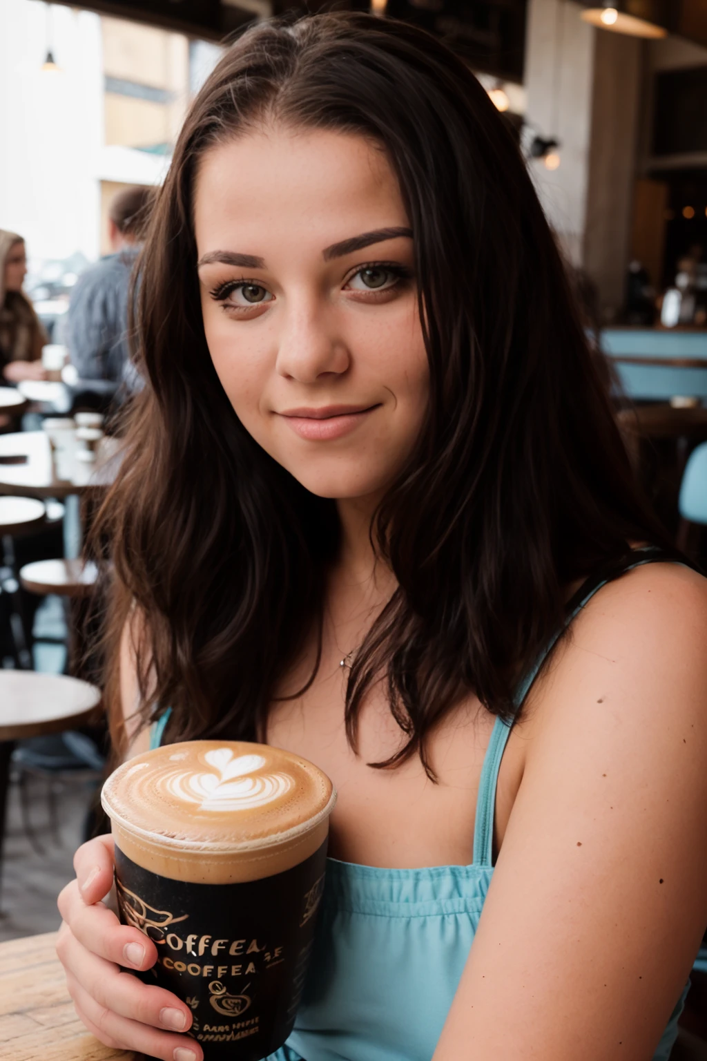 <lora:MilanaFrajerova:0.8> full color portrait of a young woman, having coffee at a vintage cafe, natural light, RAW photo, subject, 8k uhd, dslr, soft lighting, film grain, Fujifilm XT3, Nikon D850