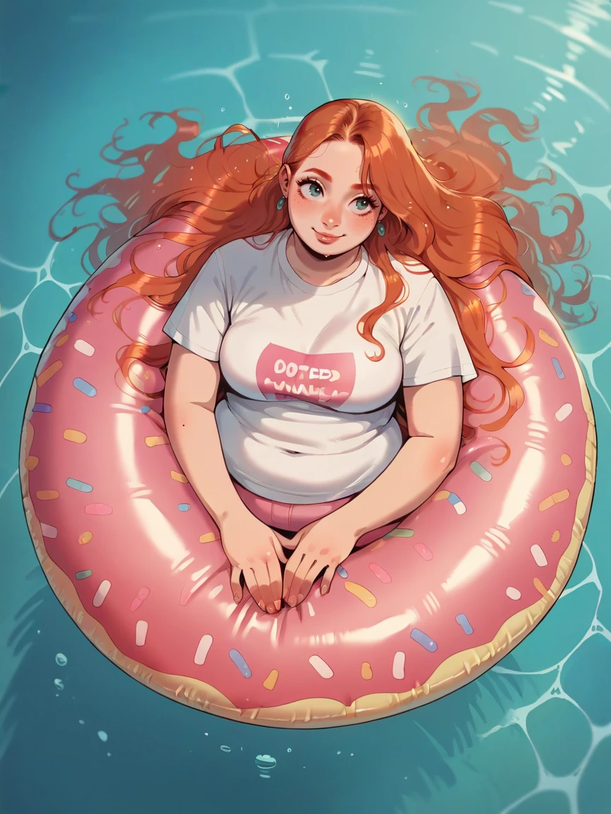 score_9, score_8_up, score_7_up, score_6_up,   <lora:d0nutXLP:0.8> d0nut, innertube, 1girl, long hair, t-shirt, ginger hair, afloat, curvy, plump <lora:c0ttp1nkXLP:0.3> c0ttp1nk, solo, pink