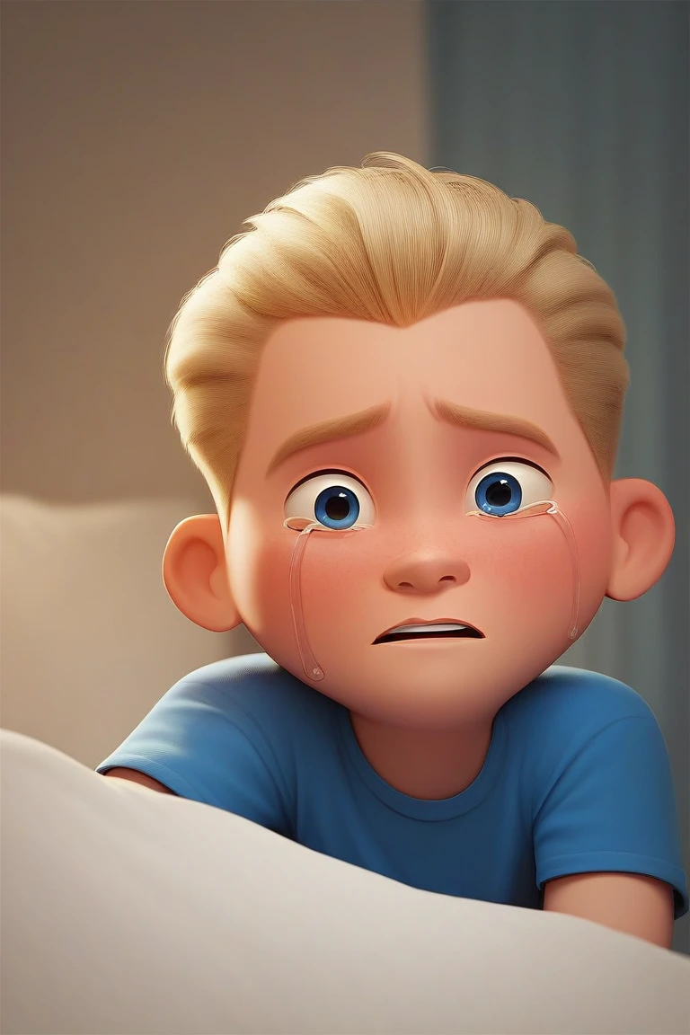 score_9, score_8_up, score_7_up,score_6_up,young, kid, dash_parr, solo, male focus, 1boy, blonde hair, blue eyes, blue t shirt, crying, indors, bedroom<lora:EMS-402271-EMS:1.000000>