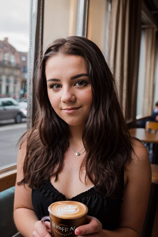 <lora:MilanaFrajerova:0.8> full color portrait of a young woman, having coffee at a vintage cafe, natural light, RAW photo, subject, 8k uhd, dslr, soft lighting, film grain, Fujifilm XT3, Nikon D850