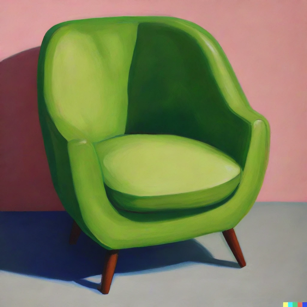 impressionist painting An armchair in the shape of an avocado . loose brushwork, vibrant color, light and shadow play, captures feeling over form