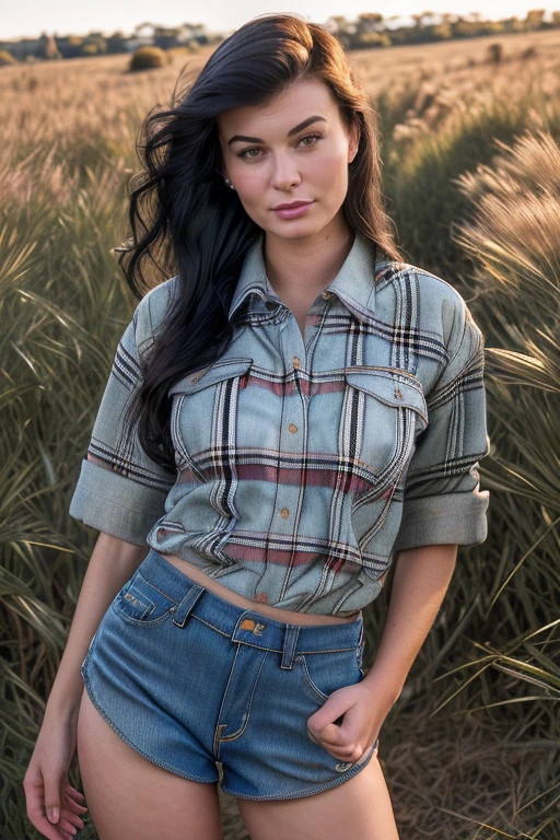 DEN_lucy_li,
(walking through a tallgrass meadow wearing (Jean shorts:1.3) and (plaid shirt:1.3), meadow, wild, overgrown, walking,:1.2),
bokeh, f1.4, 40mm, photorealistic, raw, 8k, textured skin, skin pores, intricate details <lora:epi_noiseoffset2:1>, epiCRealism