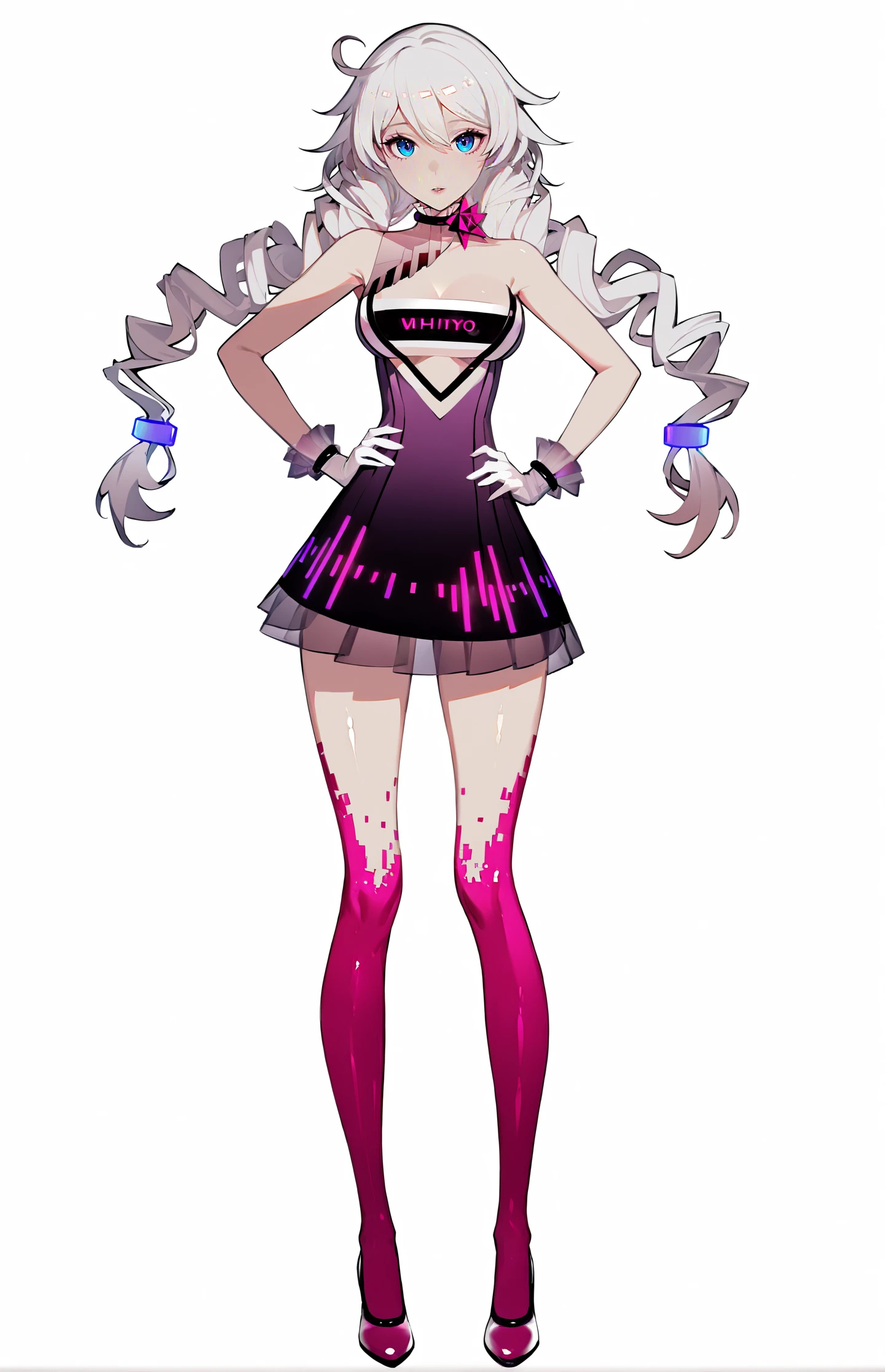 8k, best quality, masterpiece, (ultra-detailed:1.1), (high detailed skin),
(full body), white background, standing, looking at viewer, (solo), hand on hip,
<lora:kiana-young-A3-Tanger-000011:0.7>, kiana kaslana, geji, 6th clothes, 1girl, blue eyes, braid, long hair, twin braids, dress, white gloves, bare shoulders,
(beautiful_face), ((intricate_detail)), clear face,
((finely_detailed)), fine_fabric_emphasis,
((glossy)), full_shot,