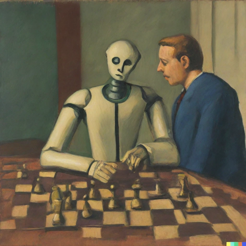 An oil painting by Matisse of a humanoid robot playing chess