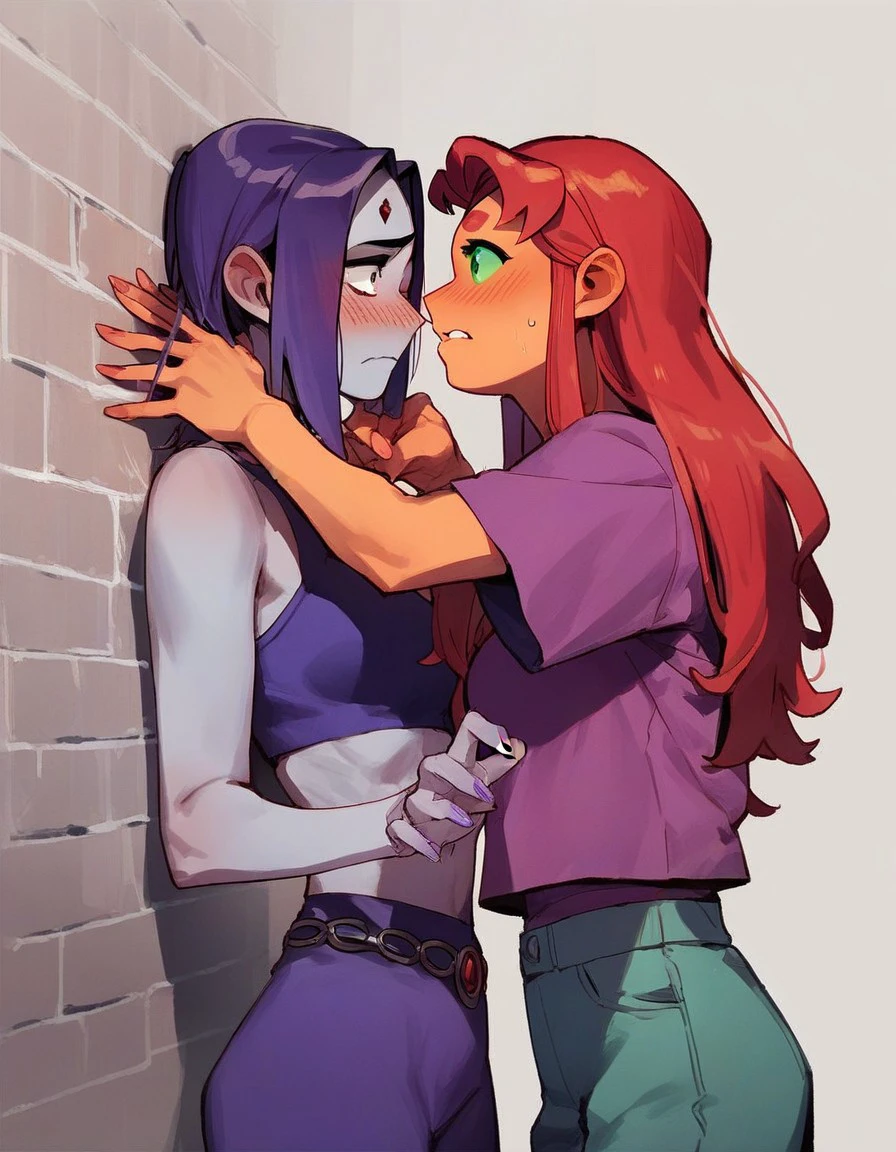 score_9, score_8_up, score_7_up, score_6_up, source_cartoon, source_anime,
fdom_awall, yuri, 2girls, lhand_wall, rhand_wall, nervous raven, confident starfire, blush, rating_questionable,, <lora:460134f1-d660-4ea2-a793-453961ed137d:0.7>