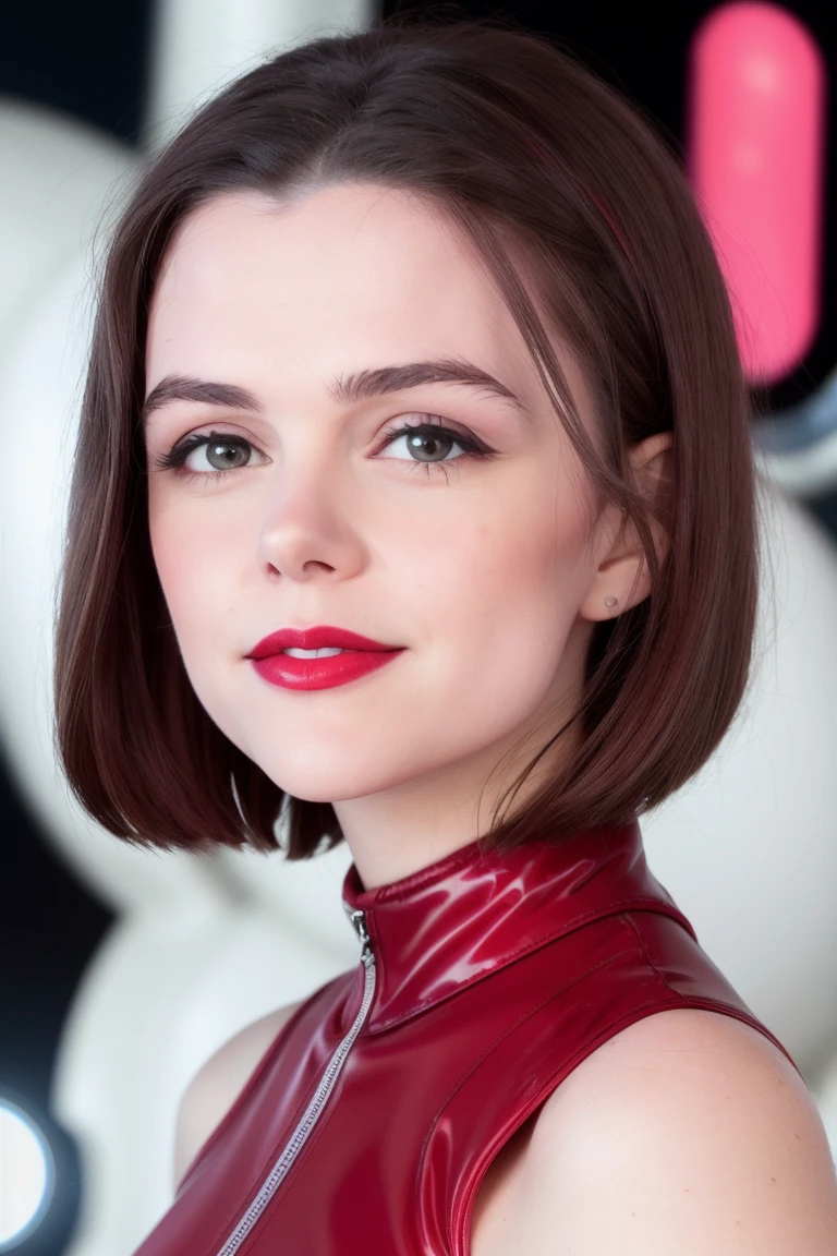 tabootie:0.99, ((red lipstick, blush)), ,photo of a woman, RAW, ((detailed scifi spacesuit, outer space, scifi details)), ((short hair, dark red hair)), , 8k uhd, dslr, soft lighting, high quality, film grain, Fujifilm XT3 sharp focus, f 5.6,((red lipstick, pale skin)) , smiling