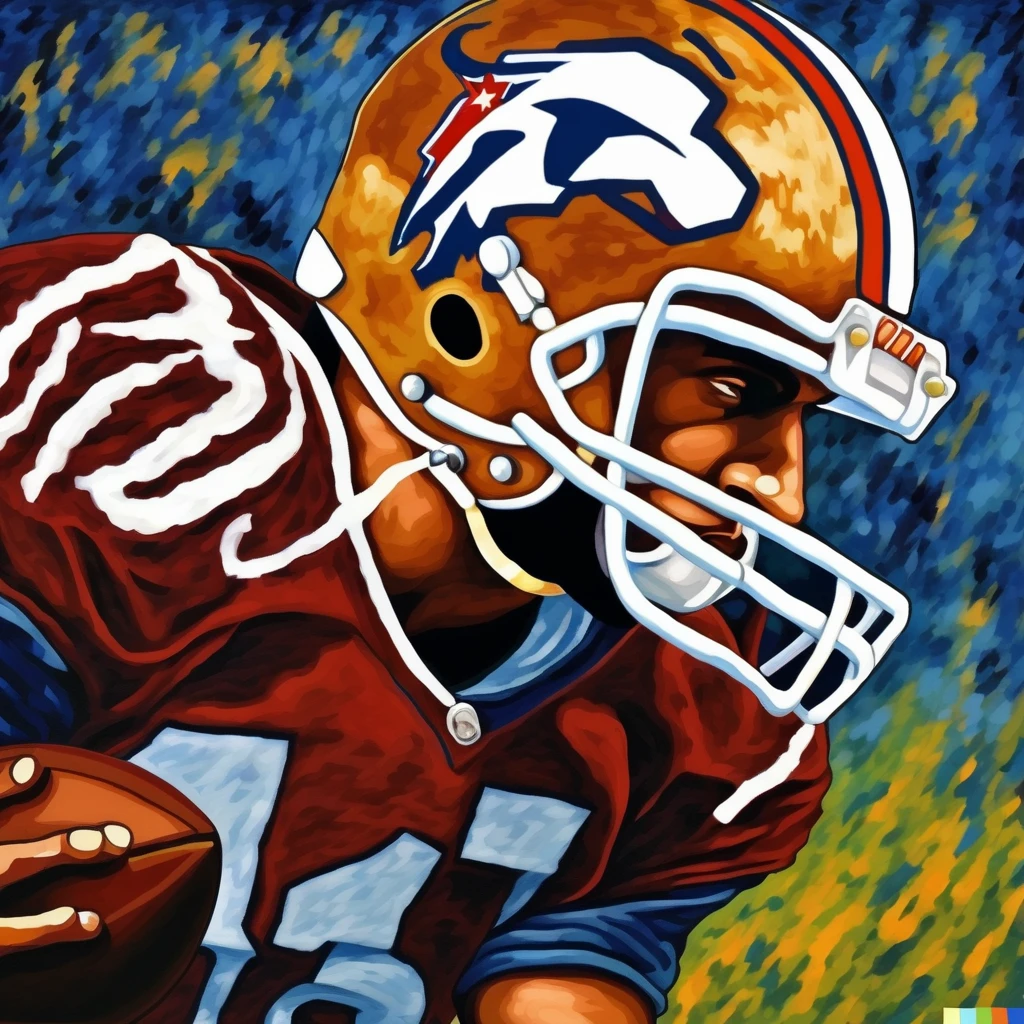 A van Gogh style painting of an American football player