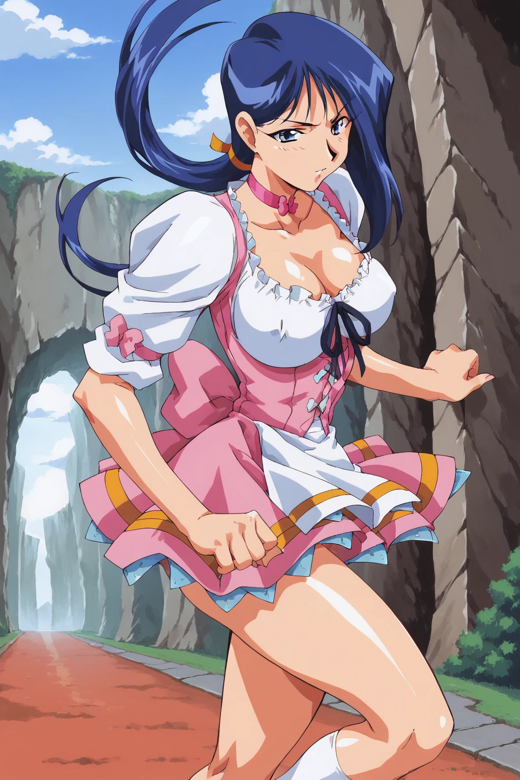 score_9, score_8_up, score_7_up, score_6_up, score_5_up, score_4_up, masterpiece, best quality, BREAK,
1girl, solo, indoors, cave, running, dynamic pose, serious, large breasts,
<lora:Saki_Viper_V16_Pony:1> saki viper, waitress, choker, blue hair, long hair, blue eyes