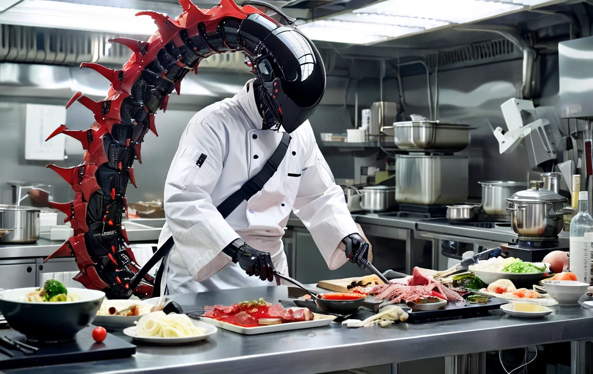 <lora:Electric Alien - Trigger is ElectAlien Artstyle:1>  electalien artstylein a new film,  in a film about a chef. He's seen cooking a gourmet meal, surrounded by exotic ingredients. He's about to create a culinary masterpiece.