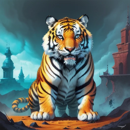 terryoakes style, tiger, fantasy,  color illustration, <lora:Terry_Oakes_style:1>