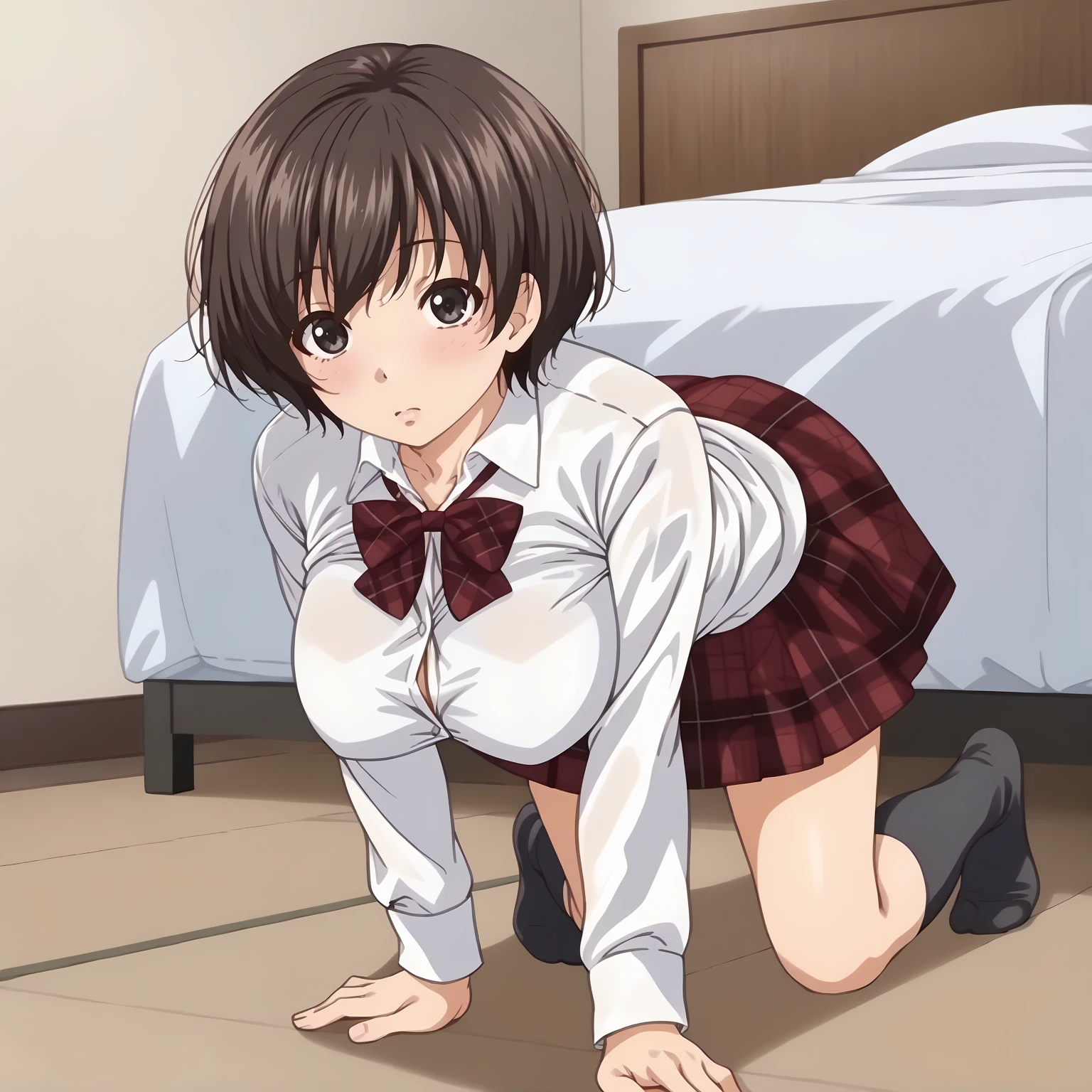Misaka Mikoto、best image quality、High resolution、masterpiece、super high quality、spread your legs wide、striped panties、big 、Reaching orgasm、In underwear、very big ass、Close ~ eyes、cowboy shot、Low - Angle、cheeks are red、4K quality、Nipples out、big ass、Zoom in on the lower body、黒striped panties、Black knee socks、pubic hair is growing、My crotch is wet with love juice、Shooting from below、screaming、big breastouth wide open、eyes are heart、Beautiful waist、On your back、looking embarrassed、sleeping in bed