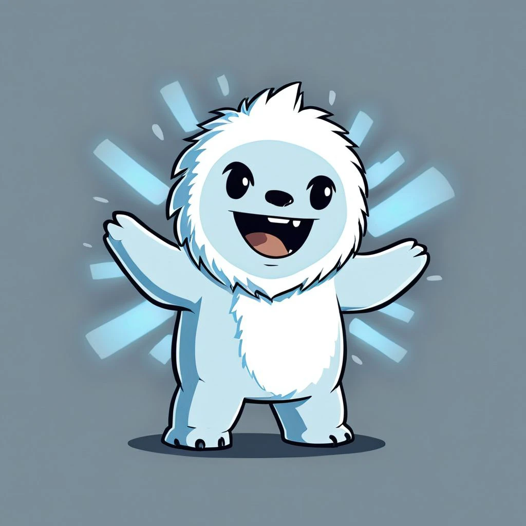 cartoon of Yeti/Abominable Snowman in (ctswx:1.2) style, cute, chibi, joyous expression, candid pose, glowing ethereal background, rim lighting, <lora:Cute_Tshirt_Style_XL_v5.1-000017:1>