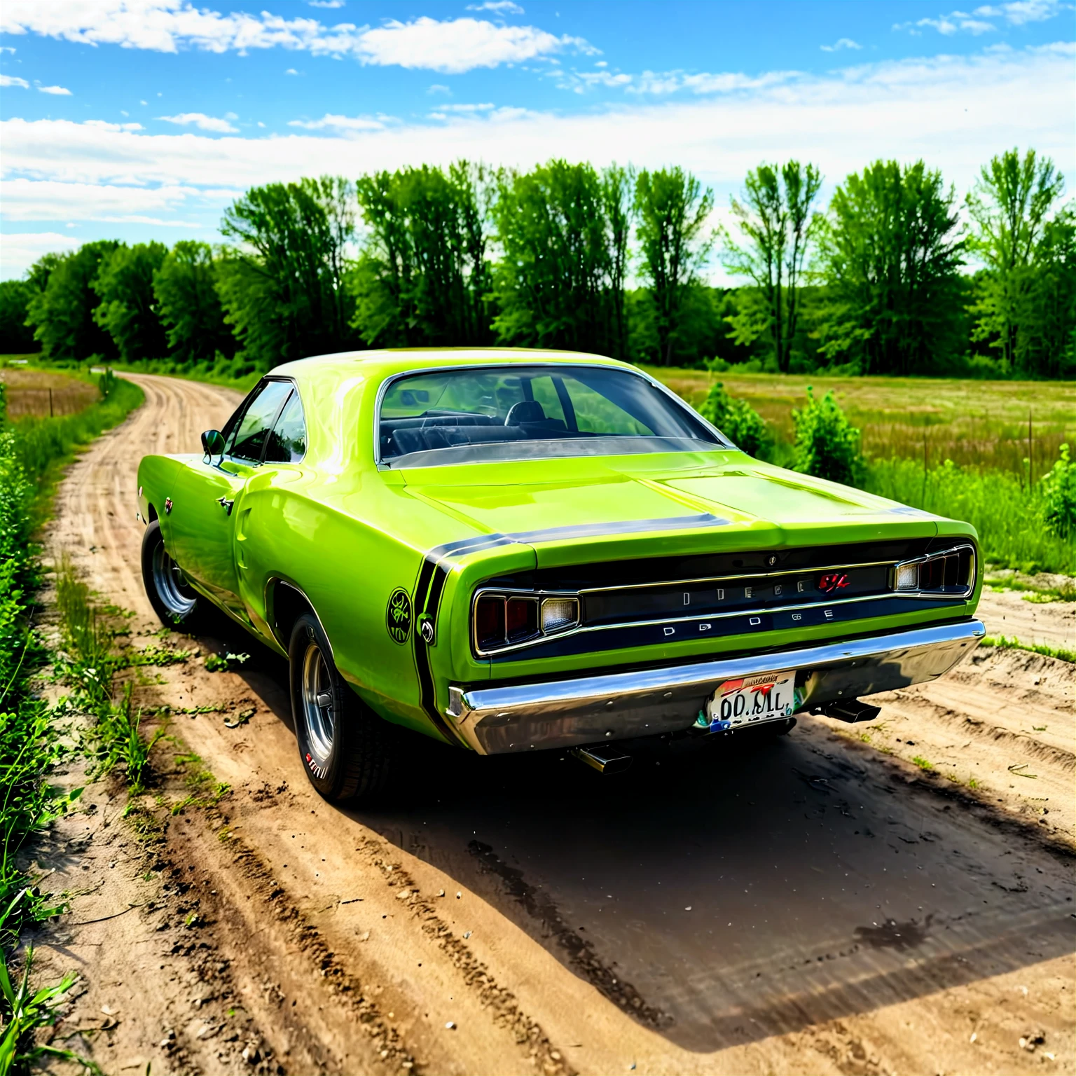 (dark) high-resolution 8k realistic photograph of a bright green 68DodgeXL on a dirt road <lora:68DodgeXL:0.85> <lora:Dark realism:1>